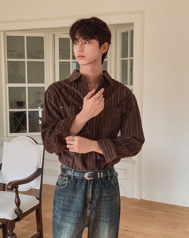 Roden Corduroy Striped Rivet Shirt