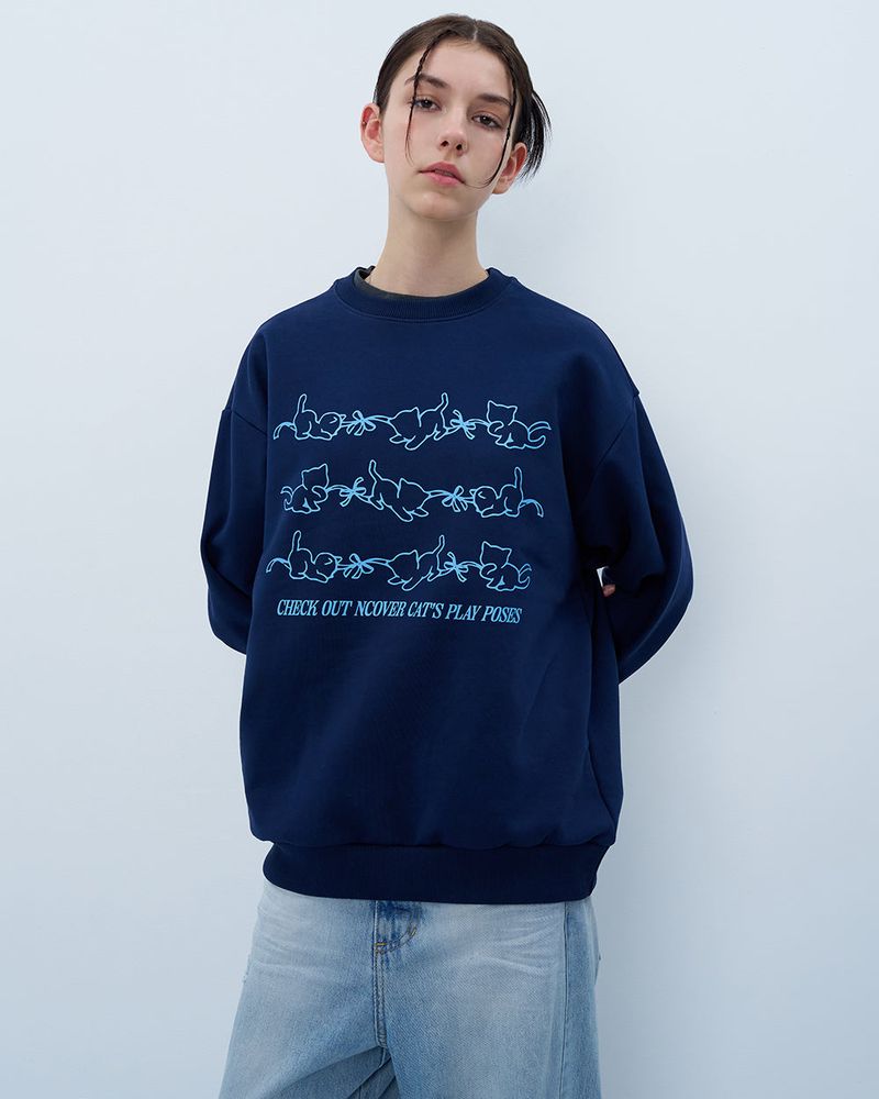 CATS PLAY POSES SWEATSHIRT-NAVY