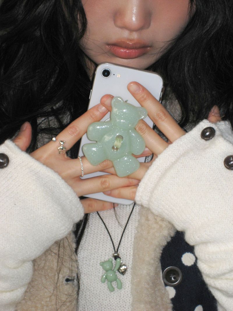 [Formica] *Glitter* Minty Bear button tok, Basic