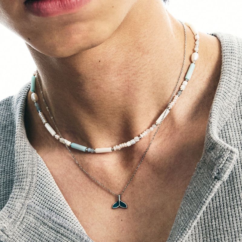 [SET]whale & mother pearl stone necklace