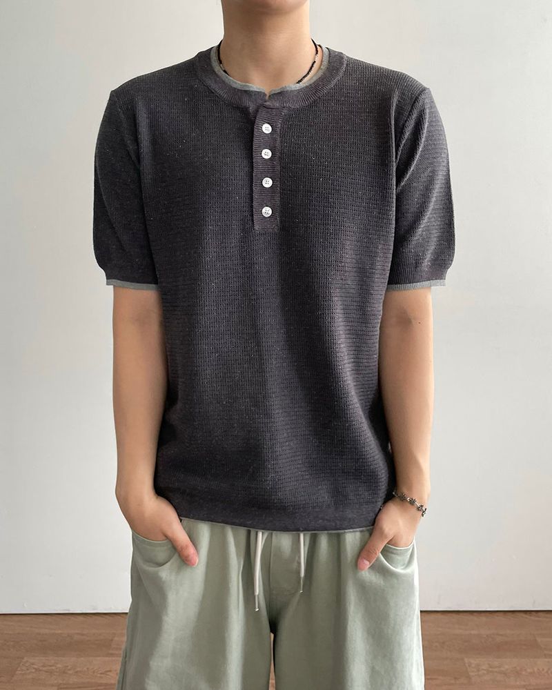 IDF（アイディーエフ）の「Tonal Layered Henley Neck Knit（Tops）」
