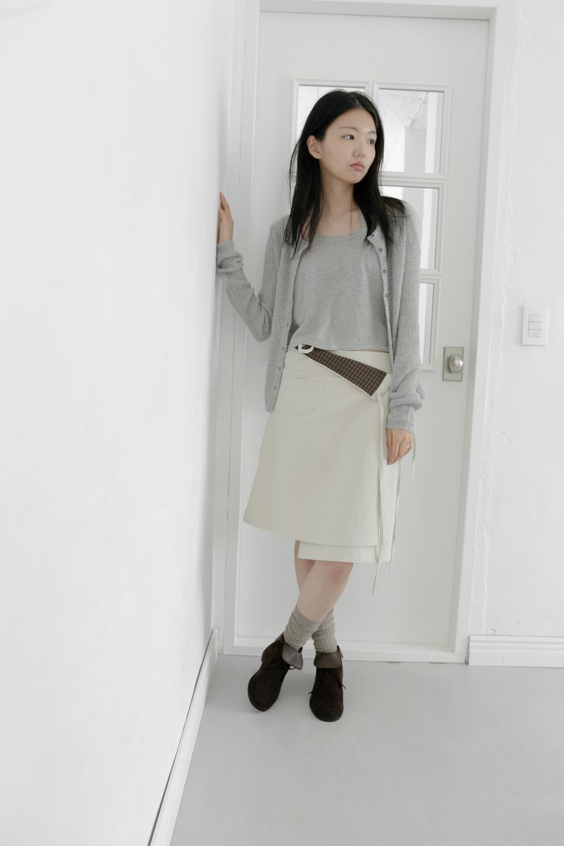 check wrap cotton midi skirt(2colors)