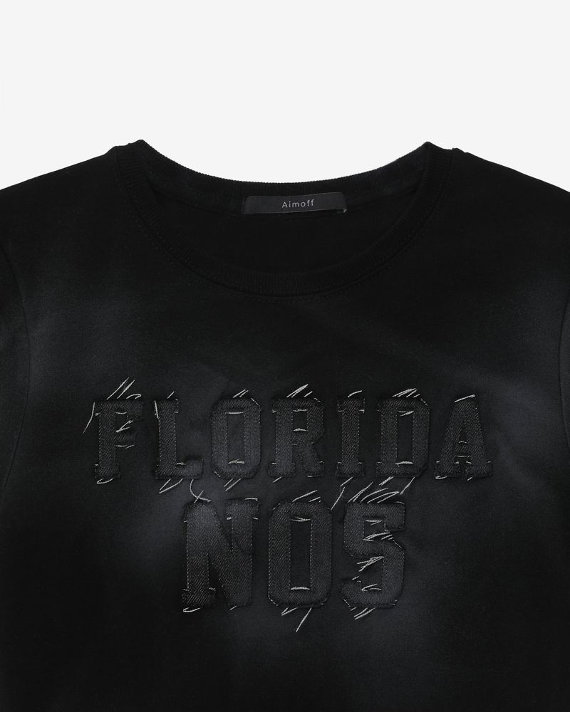 denim patch washing T-shirts [ black ]