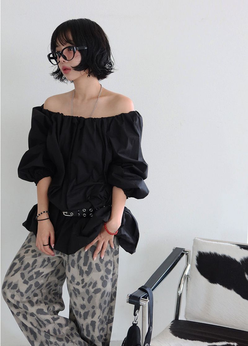 Pumpkin Balloon Off-Shoulder Long Blouse & Mini Dress