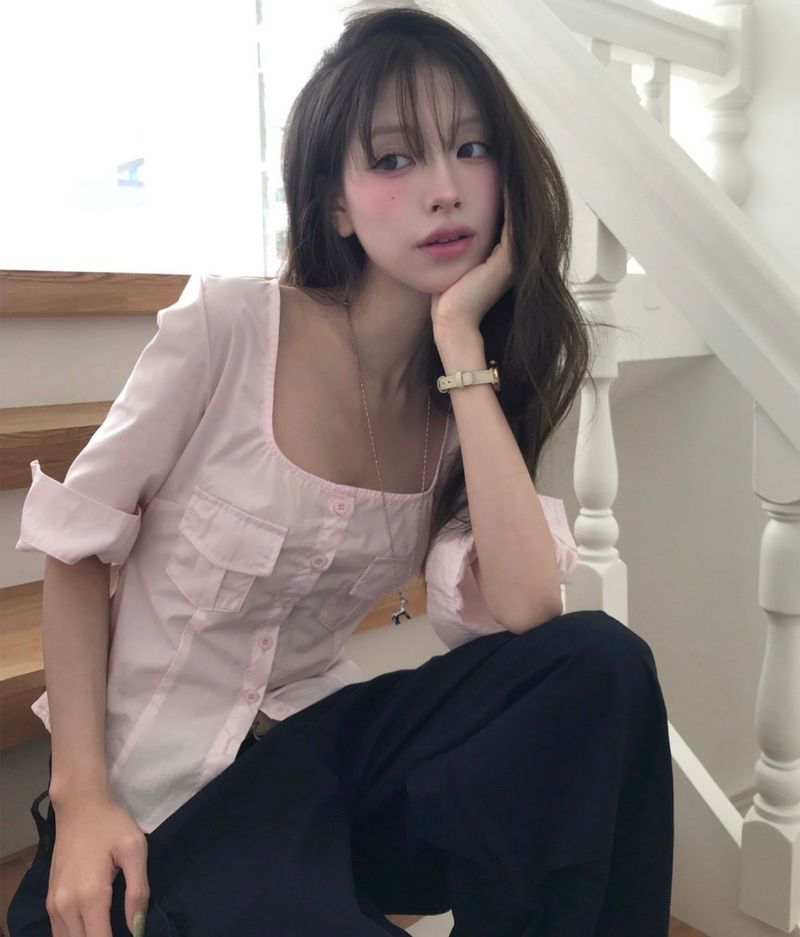 [light tone] pink paudy roll slim square sh / bl