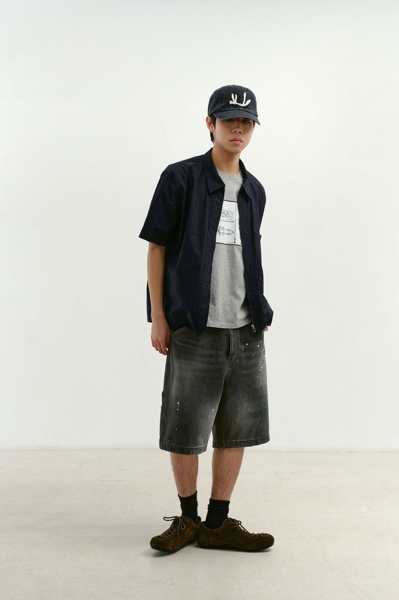 Aged Splatter Carpenter Denim Shorts(Washed Black)