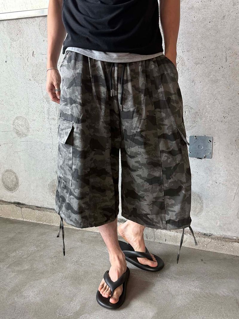 Washed camo cargo bremuda pants(2color)