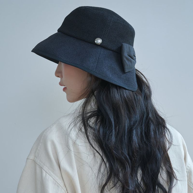 Ribbon Paper Wide Bucket Hat (Black)