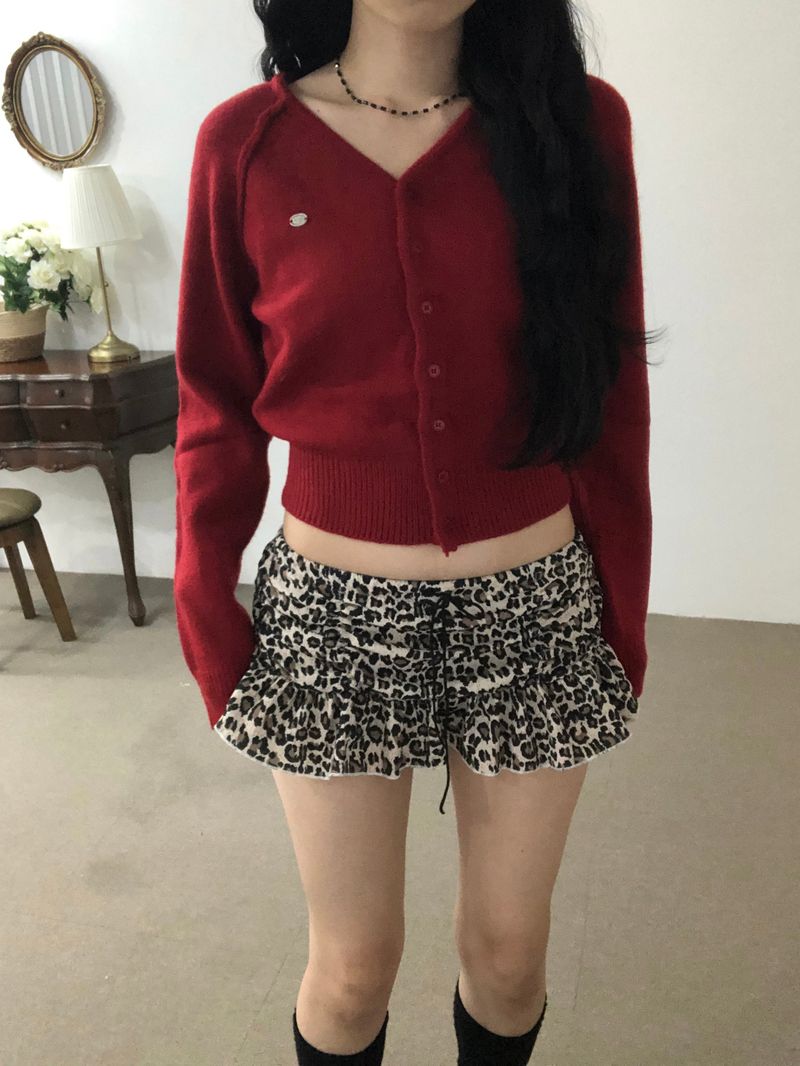 Leopard Shirring Skirt Pants