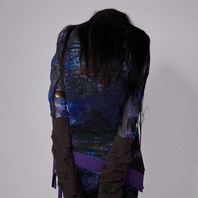 SHEISSHE/PSYCHEDELIC PRINT IRREGULAR T-SHIRT