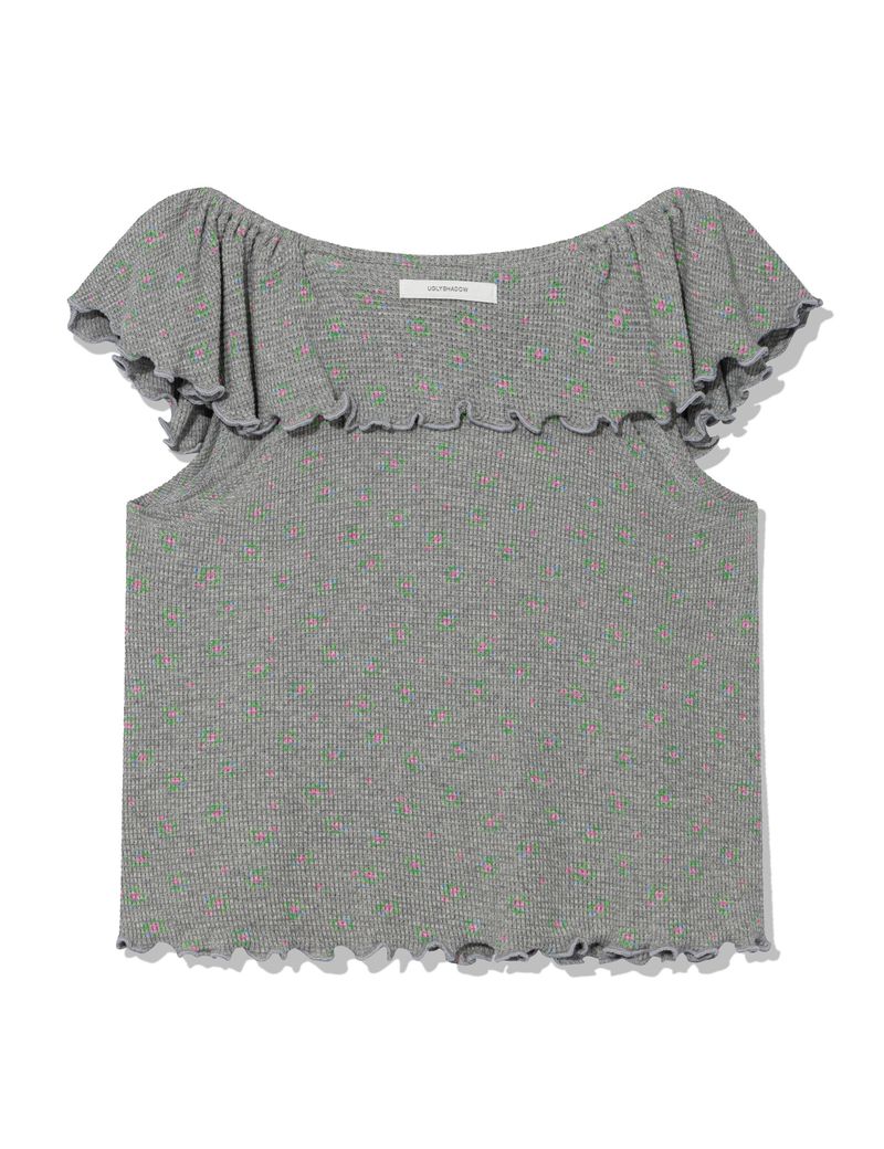 RUFFLE FLOWER BLOUSE(GREY)