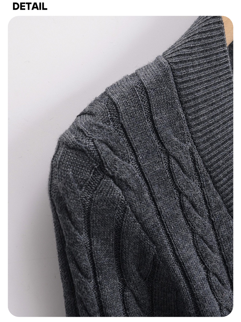 College V-neck wool twisted knitwear