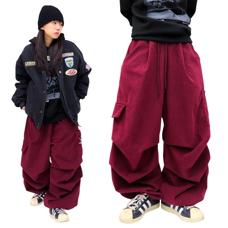 Wide-Leg Corduroy Rivet Pants