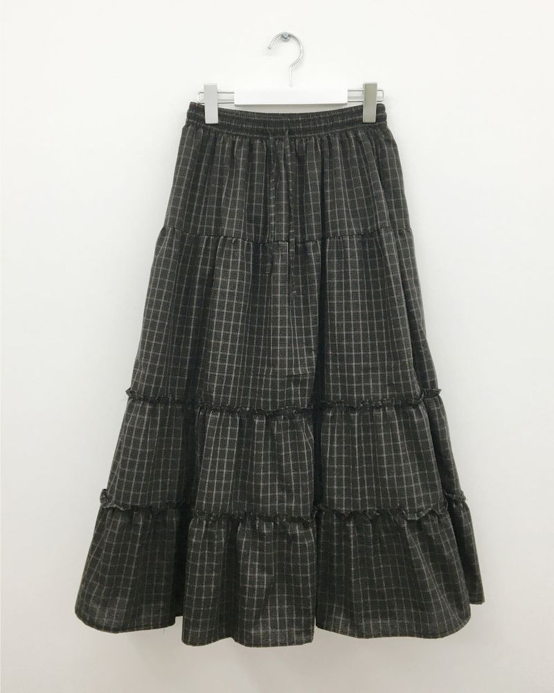 Maroon check long skirt (2color)