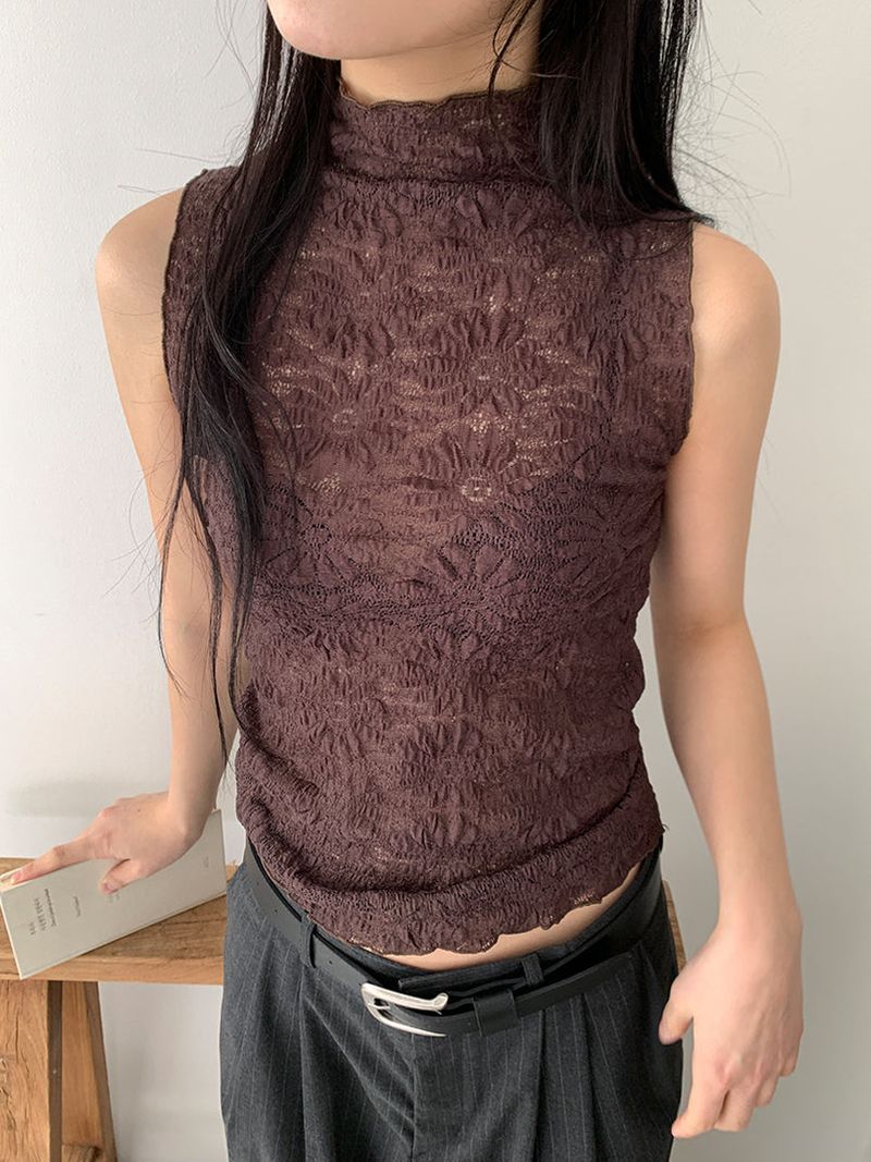 FLOWER LACE HALF-NECK SLEEVELESS (3C)