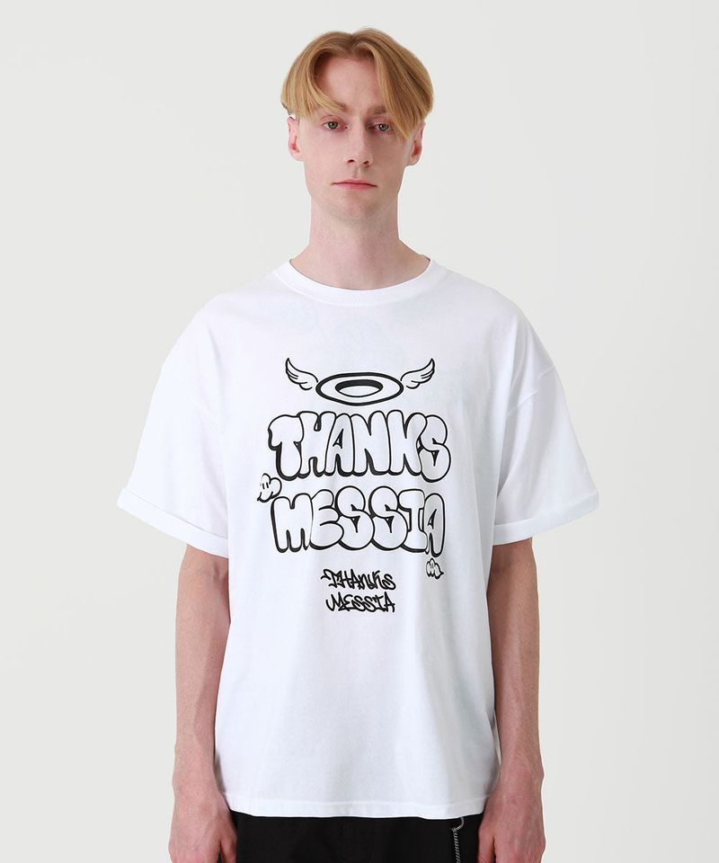 THANKS MESSIA(サンキュー メシア)の「ARCHIVE BUBBLE FONT TSHIRT-WHITE(Tops)」