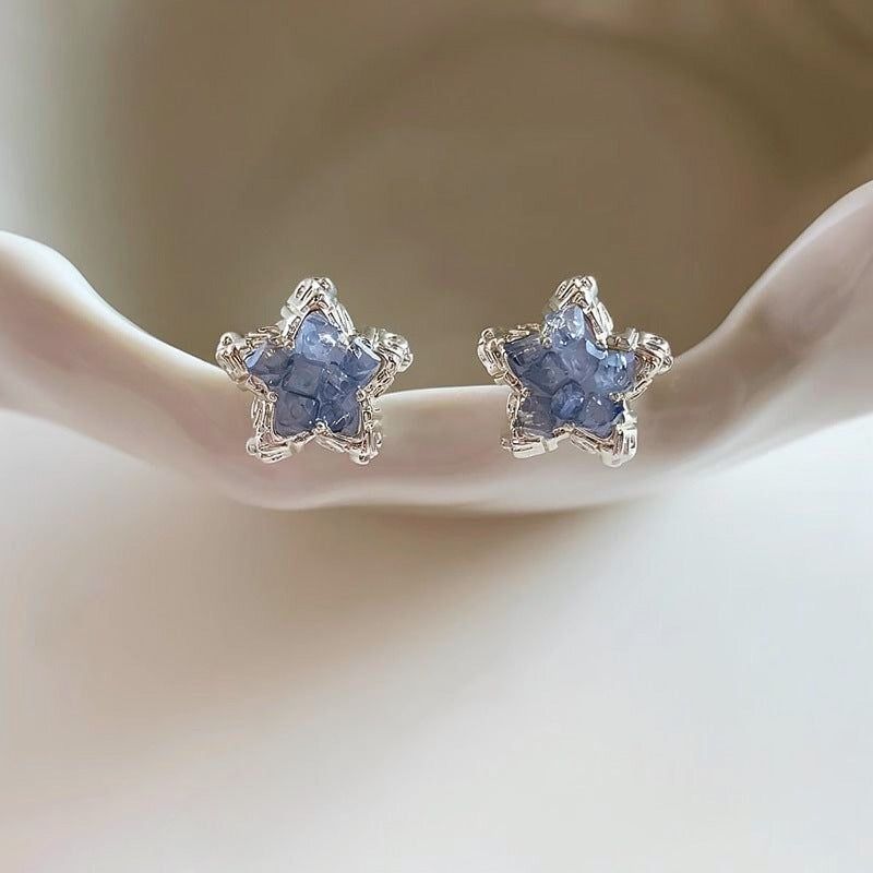 Sparkling Blue Star Stud Earrings