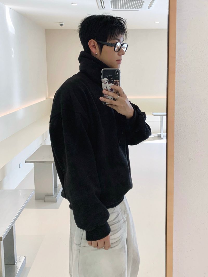 Double turtleneck over sweatshirt 2C