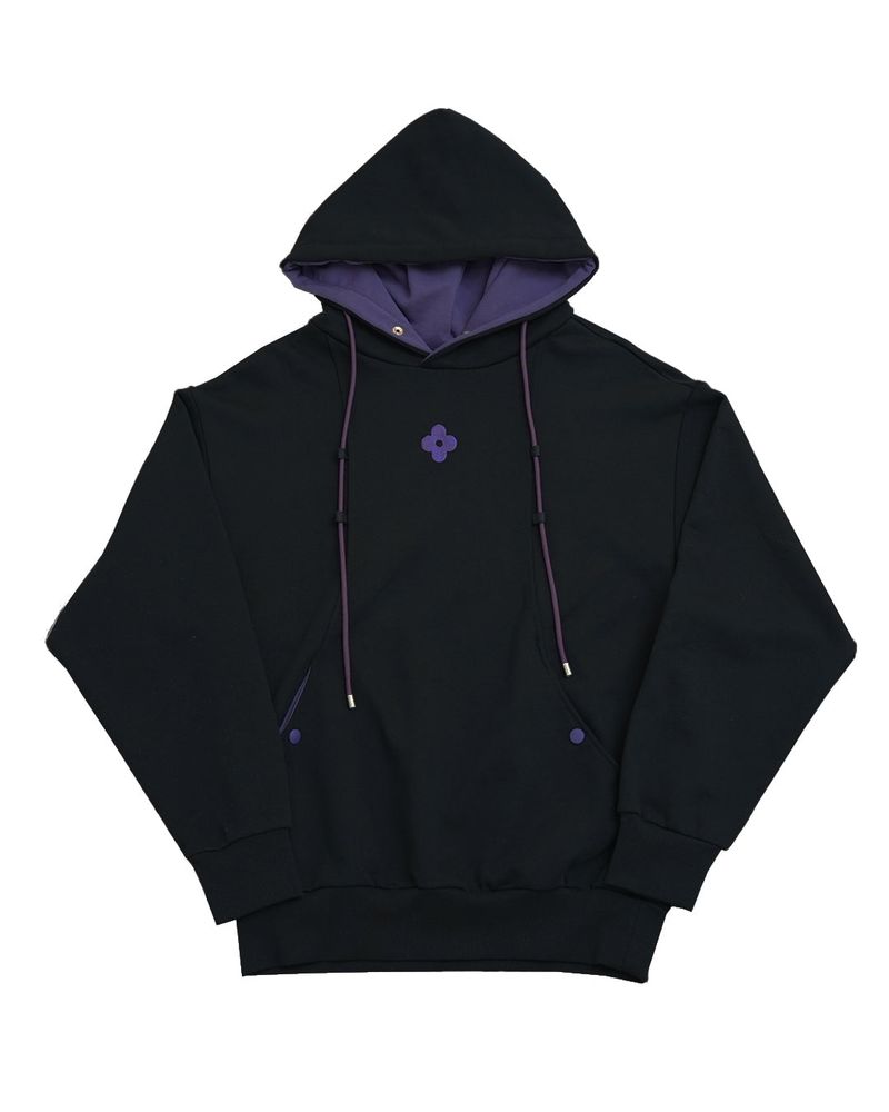 Snap curve hoodie / black