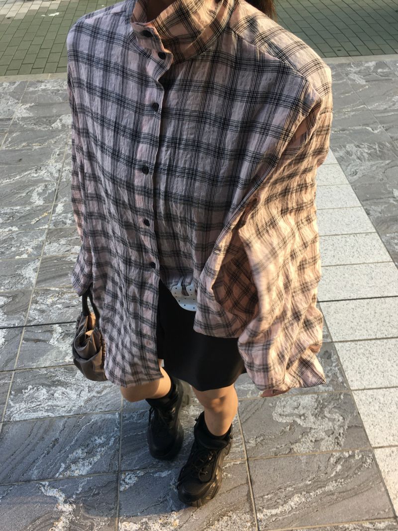 Hyper High-Neck Over Check Shirt (2c)