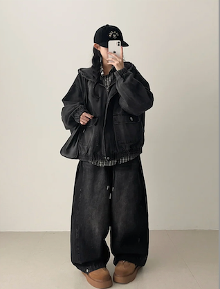 Delt Boxy Fit Two-Way Denim Hooded Jumper