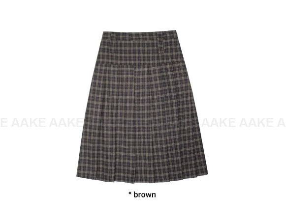 (WOOL) CHECK PLEATS MIDI SKIRT