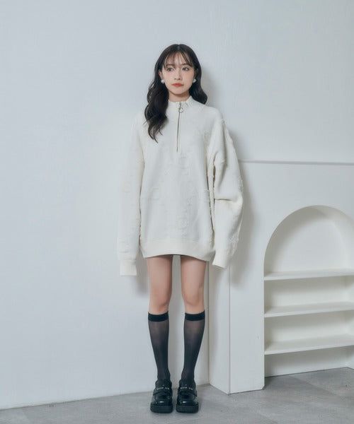UNISEX モノグラムハーフジップニット