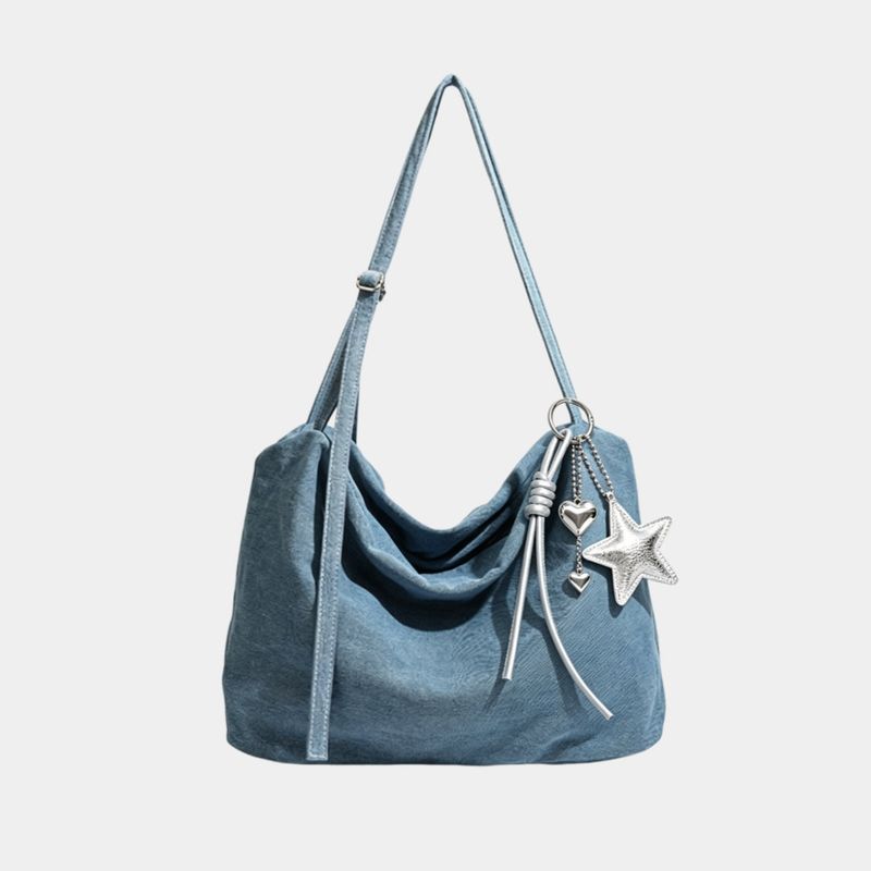 Star Keyring Denim Soft Hobo Shoulder Bag