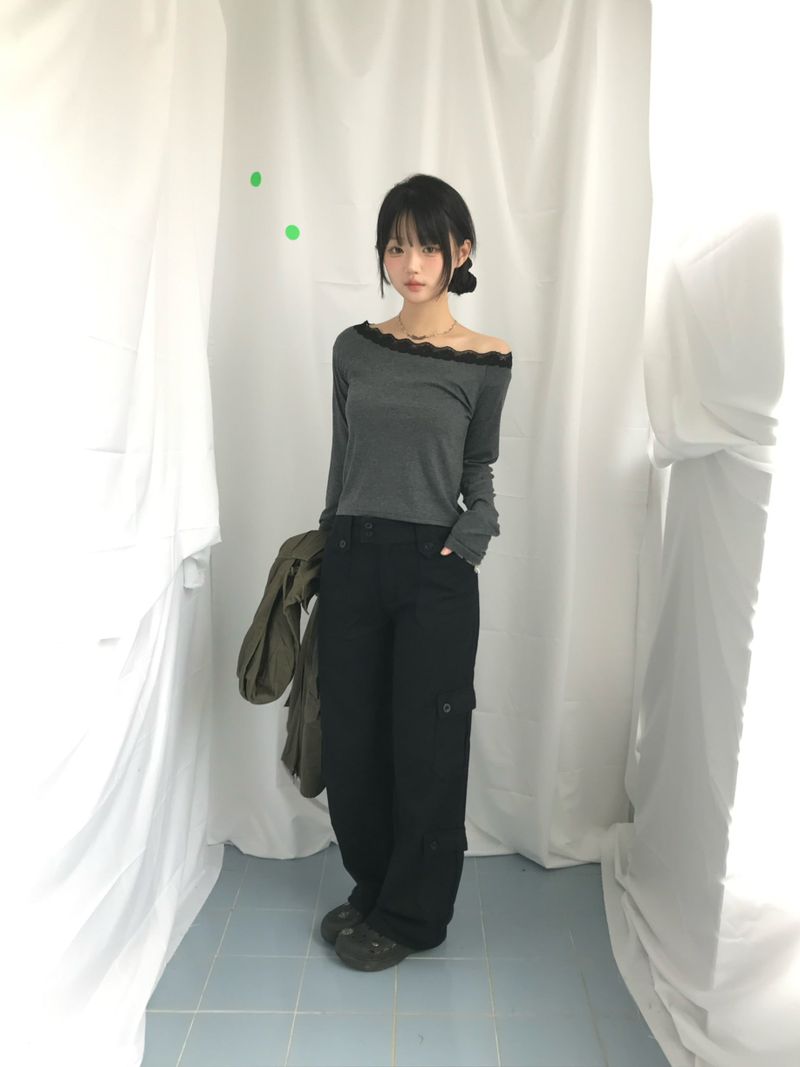 Feminine Flat Neck Long T-Shirt