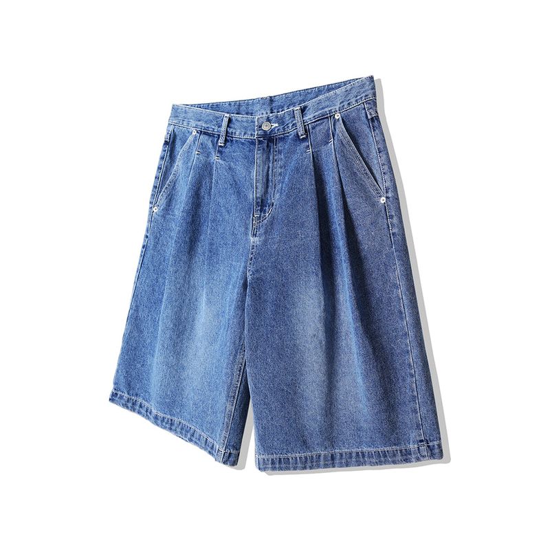 2 TUCK WASHED DENIM BERMUDA PANTS BLUE