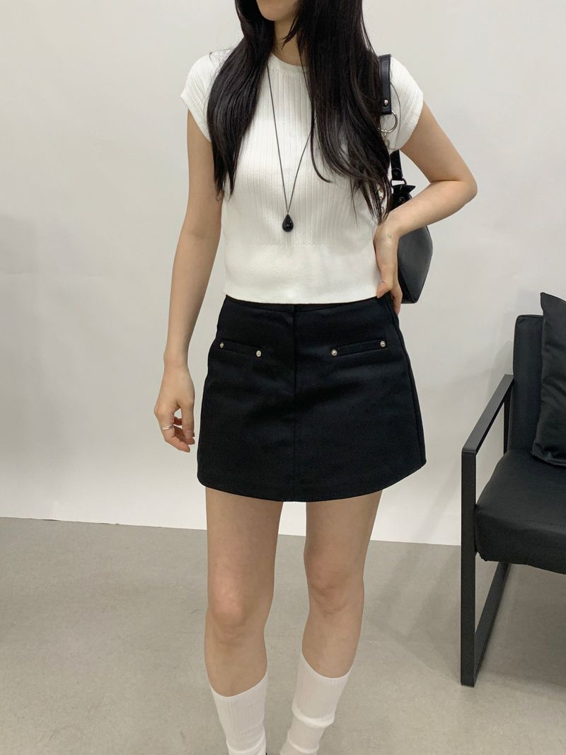 Obdi Elastic Waist A-line Mini Skirt