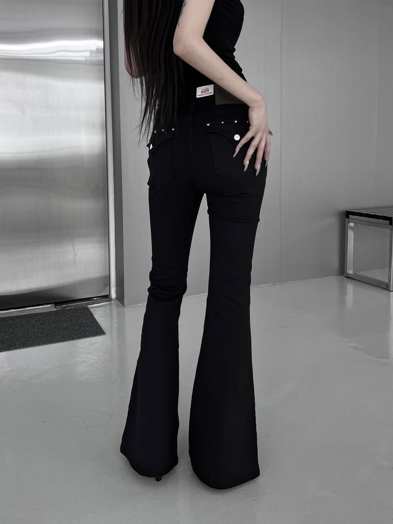 studded mid-rise bootcut denim