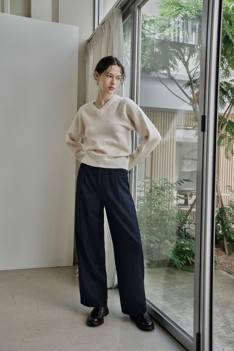 TUCK TWILL PANTS_NAVY