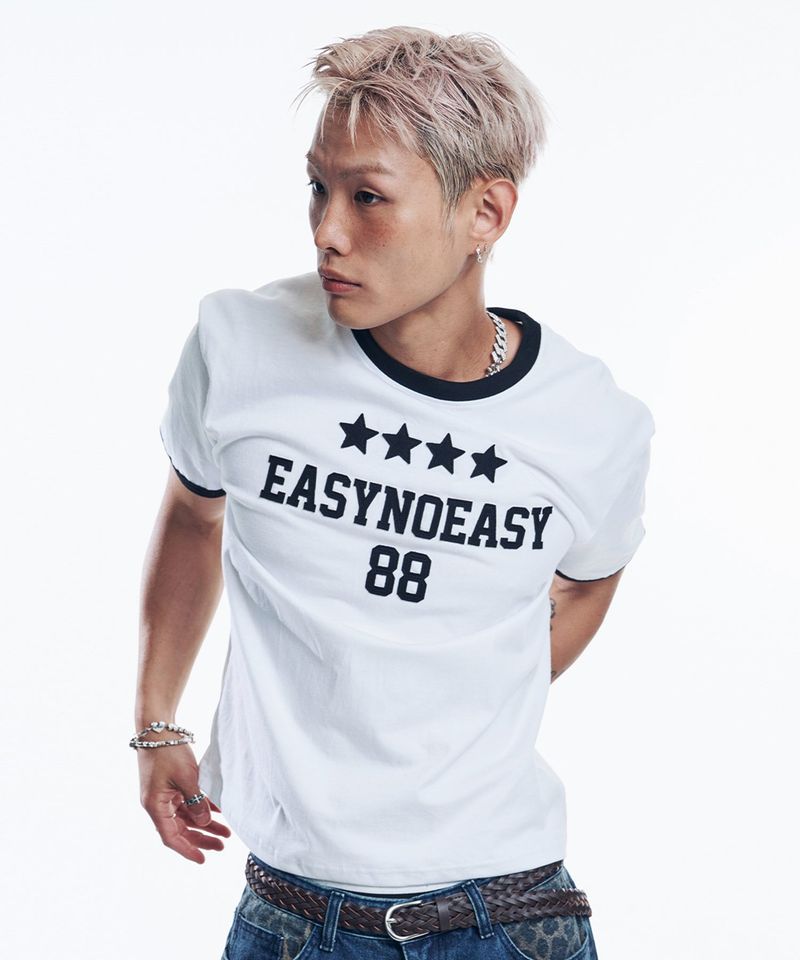 Numbering Patch Crop Ringer T-Shirt - White