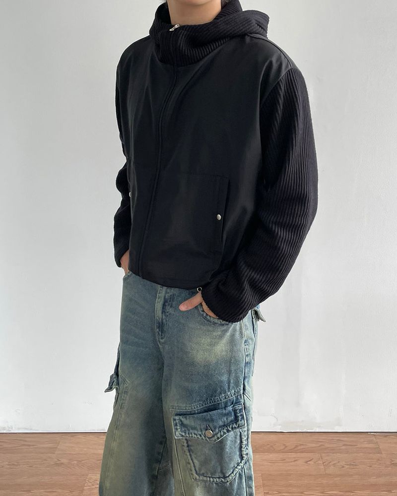 Contrast Highneck Hood Zip-up