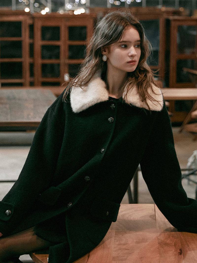 PERRIS wool handmade half coat