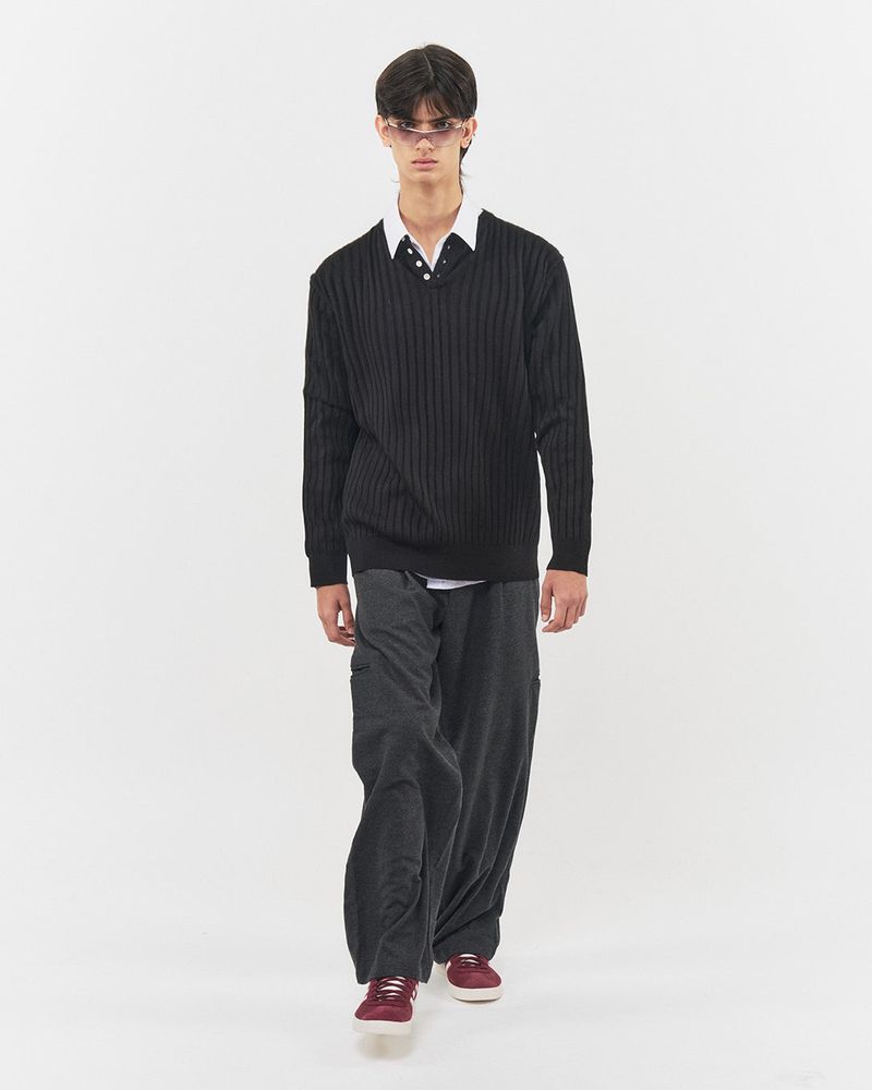 Bluesf merino wool henry neck knitwear - Black