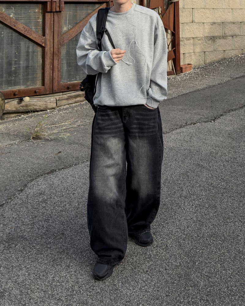 Mech side tuck wide denim pants