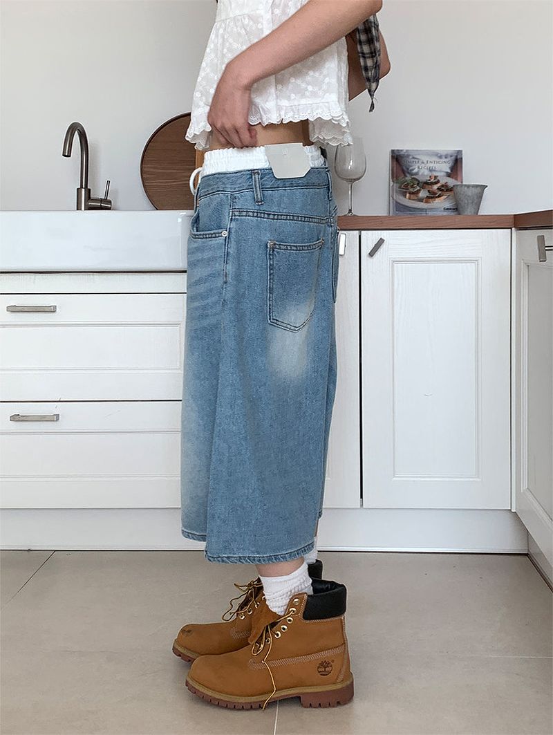 LAYERED BAND BERMUDA JEANS