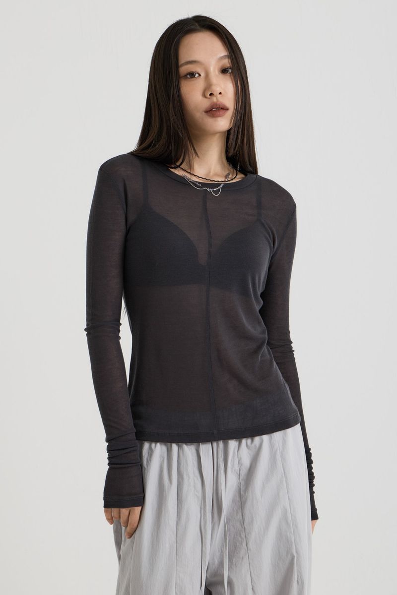 French Wool Tencel Long Sleeve, Charcoal