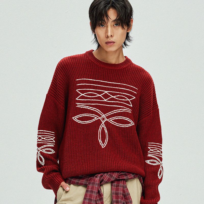 western stitch sweater burgundy