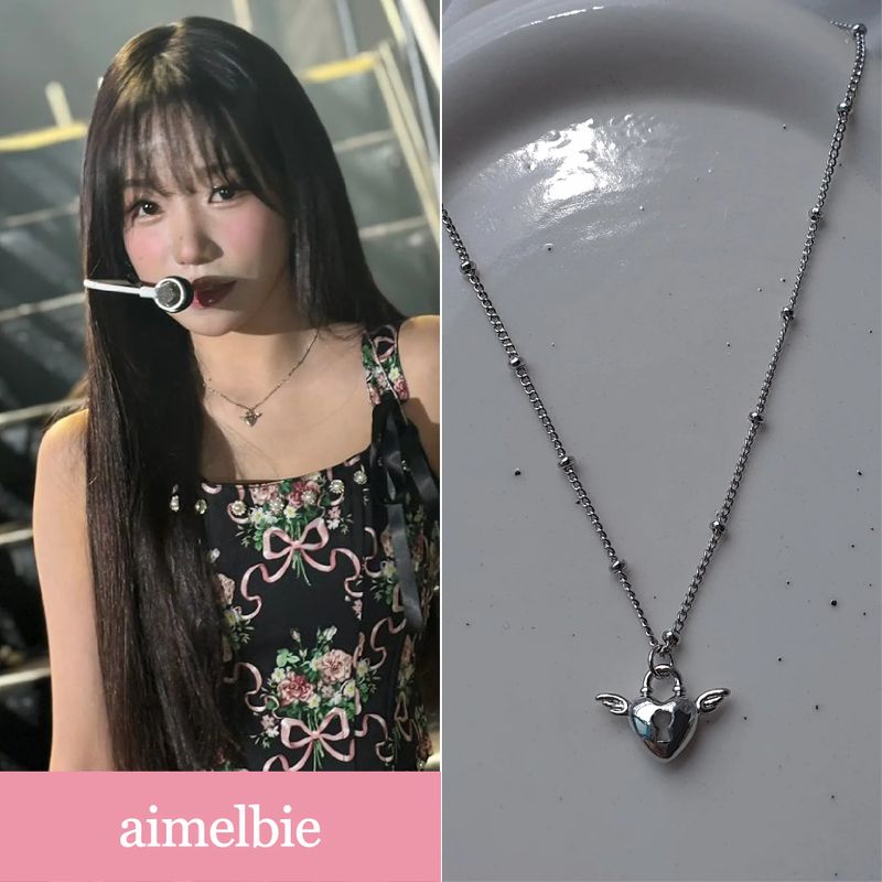 [チョ・ユリ, チュウ Necklace] エンジェリックハートロックレイヤードネックレス - Silver Color