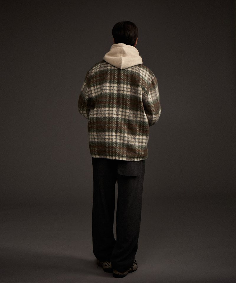 COZY HAIRY CHECK JACKET KHAKI
