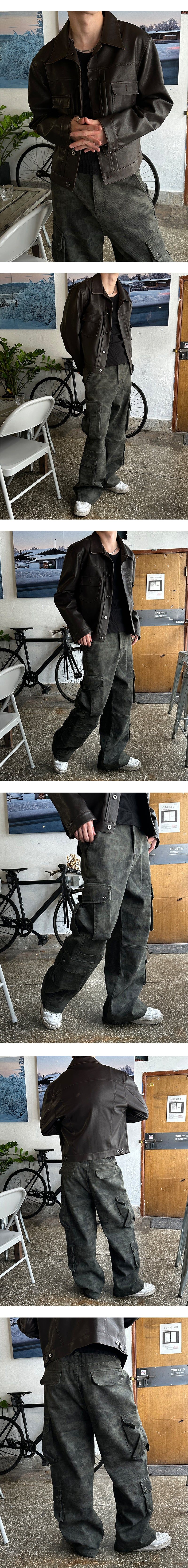  [F/W] Pin tuck leather trucker jacket(3color)