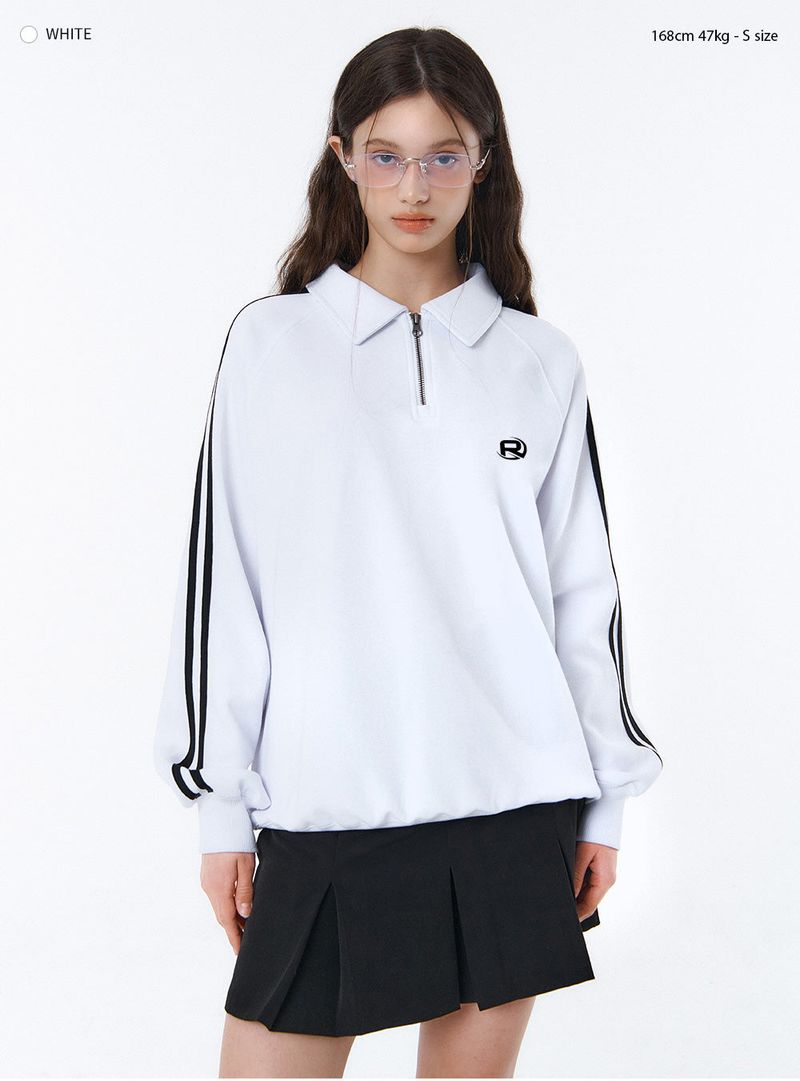 ROF ESSENTIAL SPORTY TRACK HALF ZIP OVER FIT SWEATSHIRT (2color)