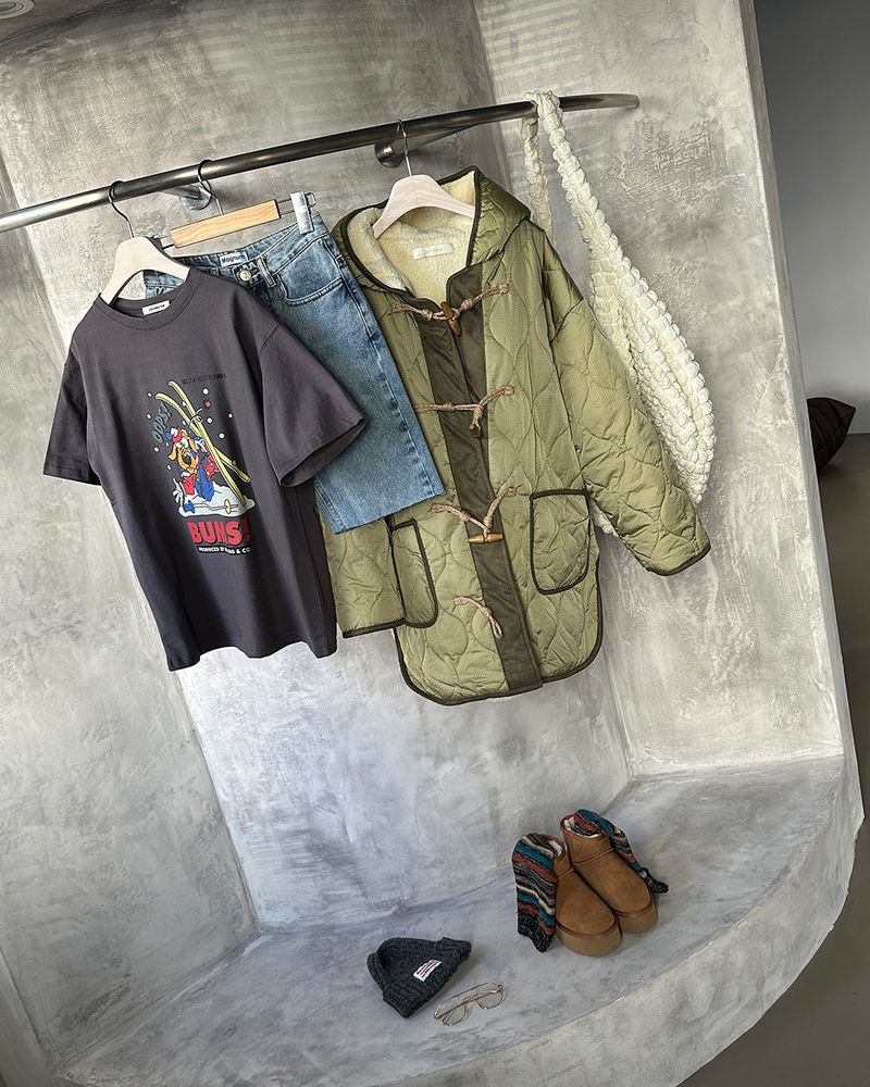 a quilted padded jacket with wool