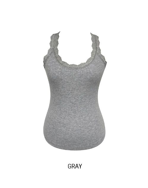 Fran Ribbed Lace Halter Sleeveless
