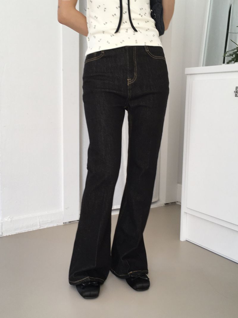 [3color] Libby stitched leg loom bootcut raw denim pants