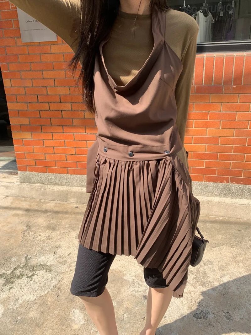 halter pleats layered dress