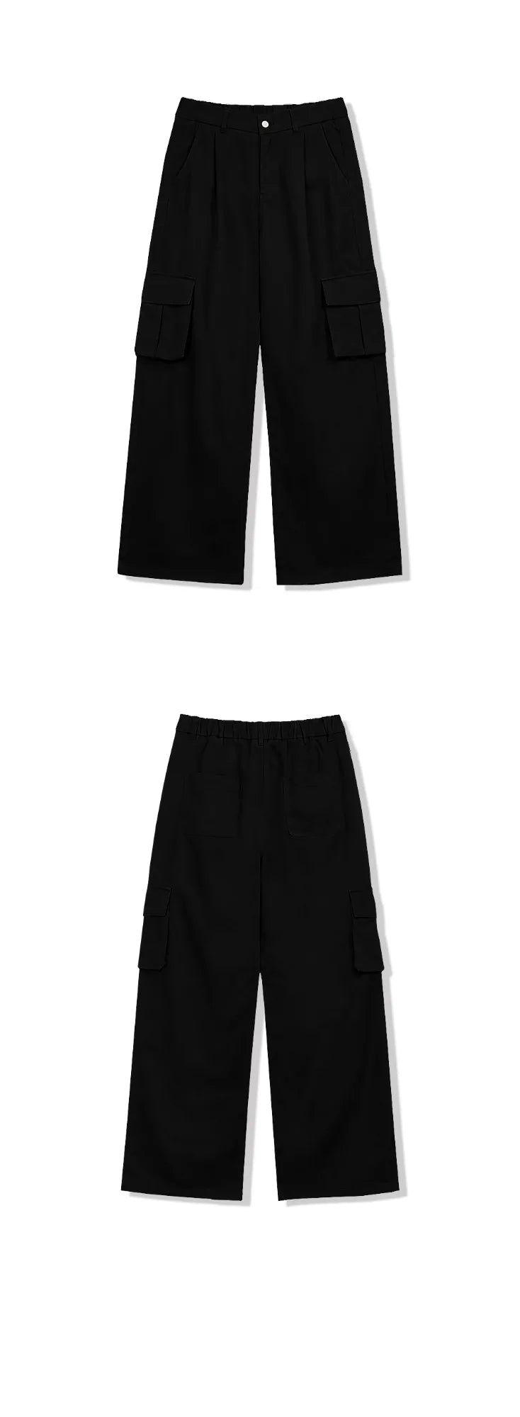 cargo drawstring wide cotton pants (black)